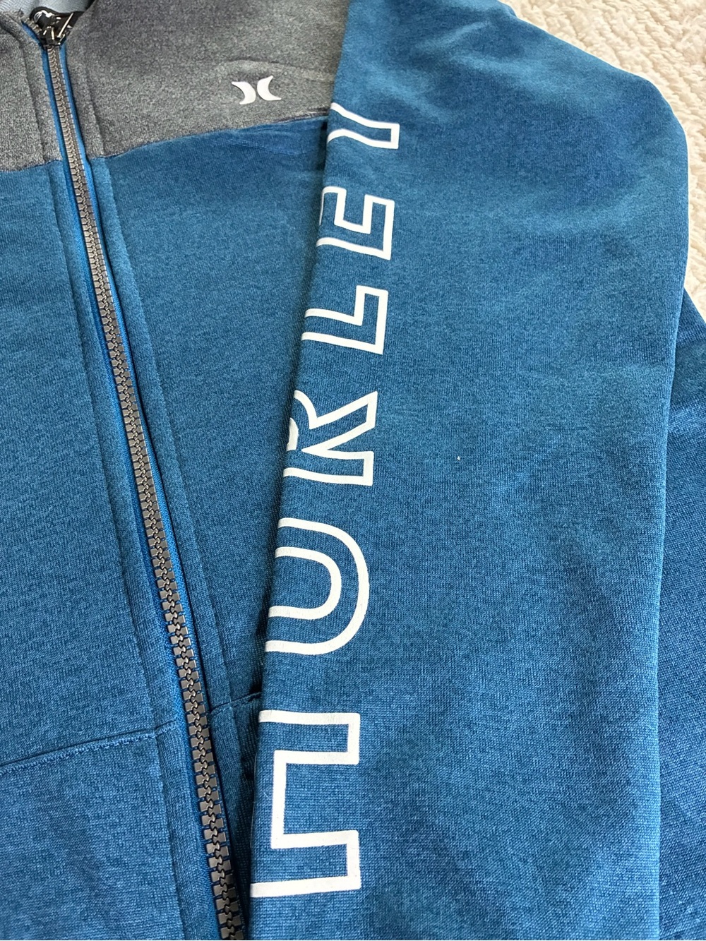 Hurley Blue and Gray Kids' Full-Zip Hooded Jacket
